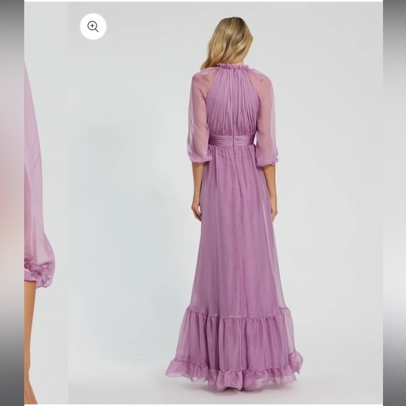 Mac Duggal 68225 Light Purple Chiffon Ruched Illusion Raglan Sleeve Ruffle Gown - Picture 3 of 14